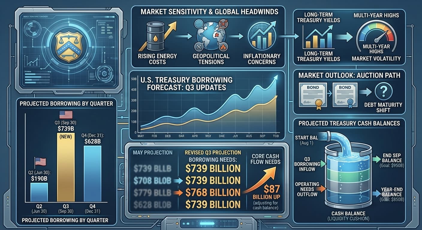 U.S. Treasury Adjusts Borrowing Forecast Upward for Third Quarter